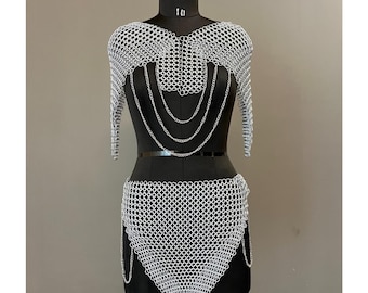 Medieval Chainmaile Top and skirt, Chain Layers Top, Chainmail Body Chain Jewellery, Chainmail Costume Fashion, Gift for women.