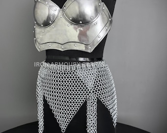 Steel Lady Armor: Medieval Cuirass, Chainmail Skirt - LARP Cosplay
