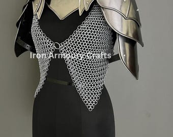 Female Knight Steel Armor: Gorget, Pouldron & Chainmail - LARP Cosplay