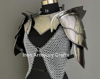 Knight Brave Female Armor, Gorget Pouldron Armor, Chaianmail Stylish top,Cosplay Armor, Sca Armor, Larp Armor, Gifts for Women.