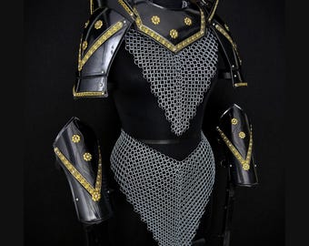 Conjunto de armadura medieval – Disfraz de guerrero de cota de malla hecho a mano / Armadura de caballero de fantasía para LARP / Cosplay