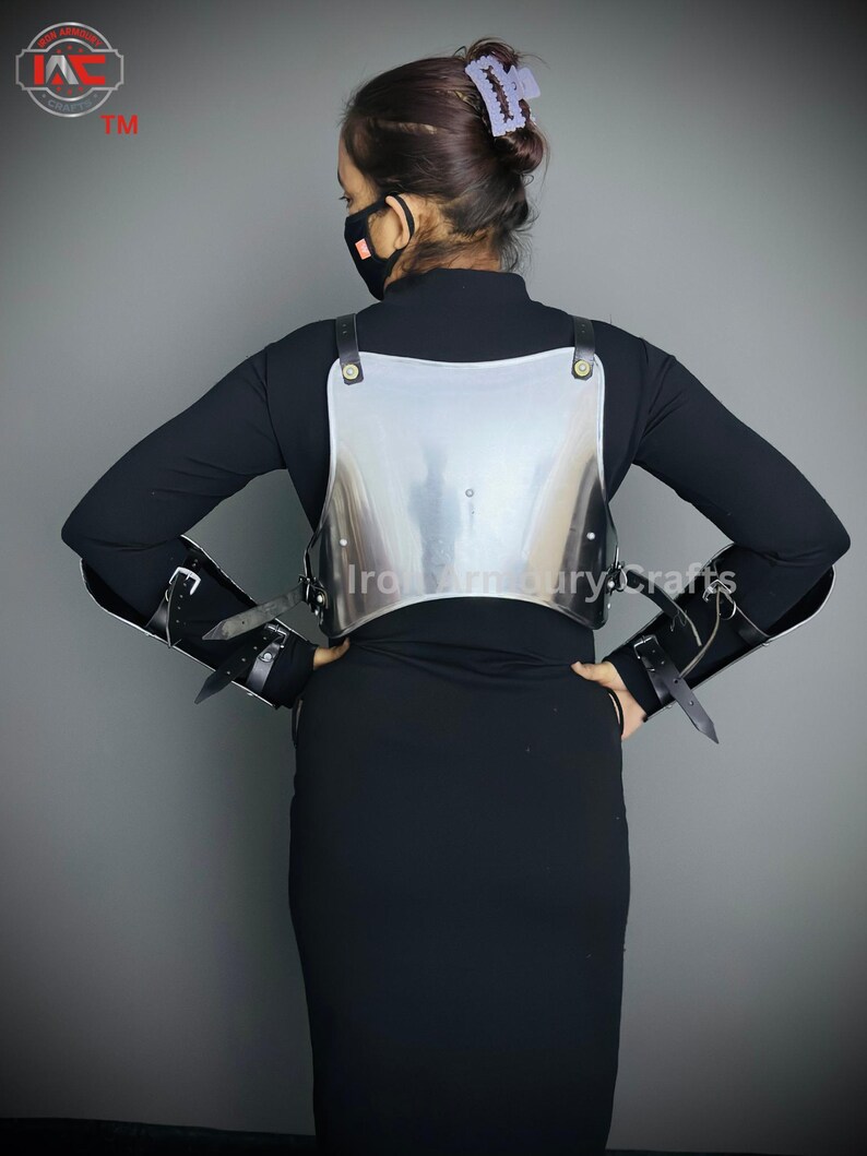 Steel Lady Armor: Medieval Chest & Bracer Set, LARP Cosplay Costume image 9