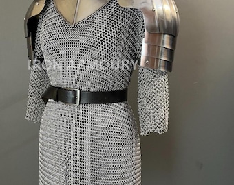 Medieval Female Knight Armor – Steel Chainmail Gorget and Shoulder Pauldrons