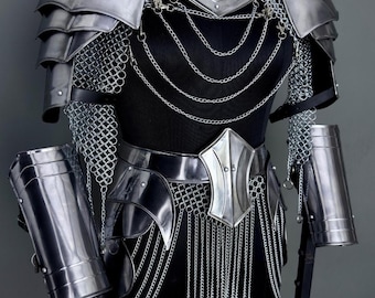 Medieval Lady Steel Armor, Chainmail Cosplay Set,  LARP Costume