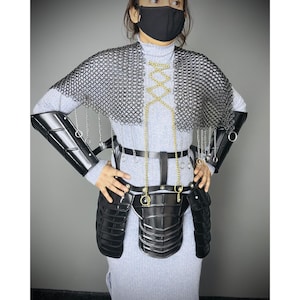 Haut en cotte de mailles en acier : brassard et tesset, costume de cosplay