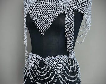 Chainmail Harness Set: Steel Rings Top & Skirt, Cosplay Costume