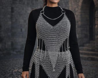 Chainmail Harness Top & Skirt: Steel Rings Costume, Cosplay Armor.