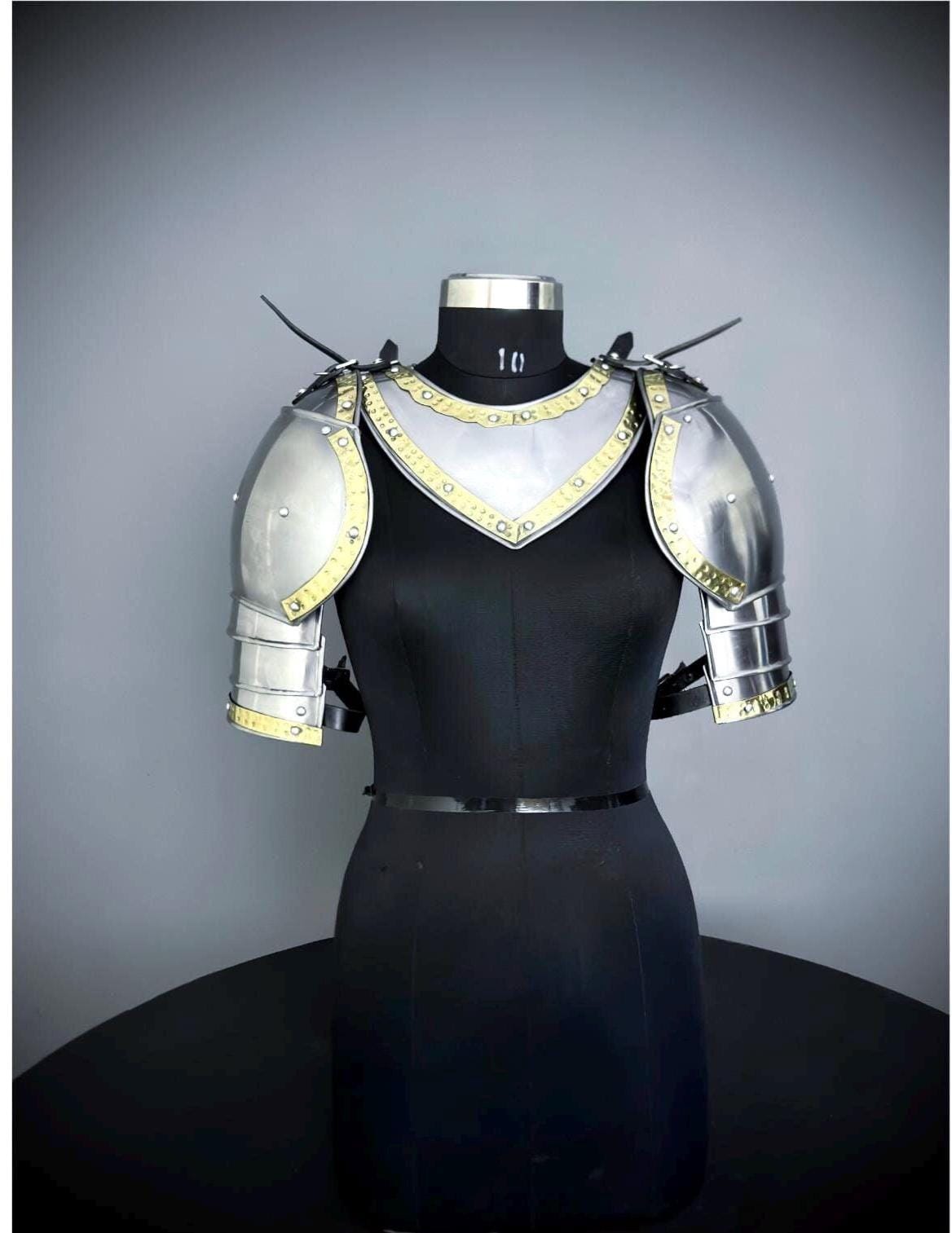 Medieval Steel Pouldron Gorget Armor: Brass Decor LARP Cosplay