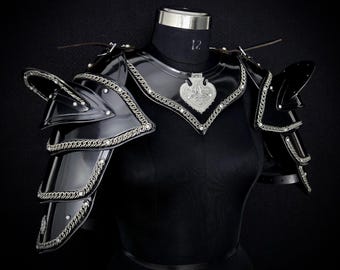 Handmade Black Steel Knight Armor Set | Medieval Gorget & Pauldron