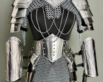 Medieval Handcrafted Steel Armor Set – Cuirass, Gorget, Pauldrons and Chainmail | LARP, Cosplay, Renaissance Fairs