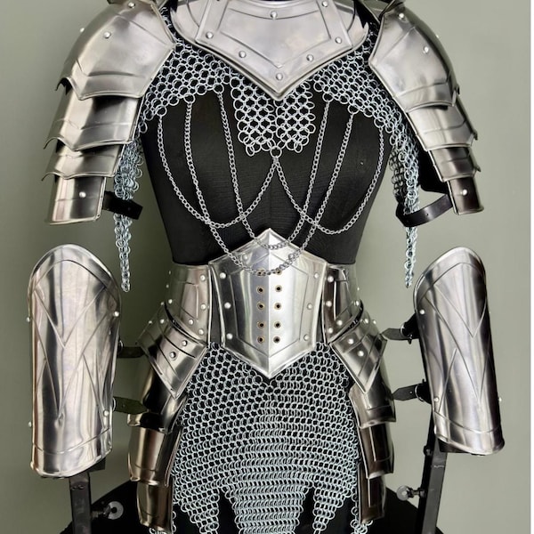 Medieval Handcrafted Steel Armor Set – Cuirass, Gorget, Pauldrons and Chainmail | LARP, Cosplay, Renaissance Fairs