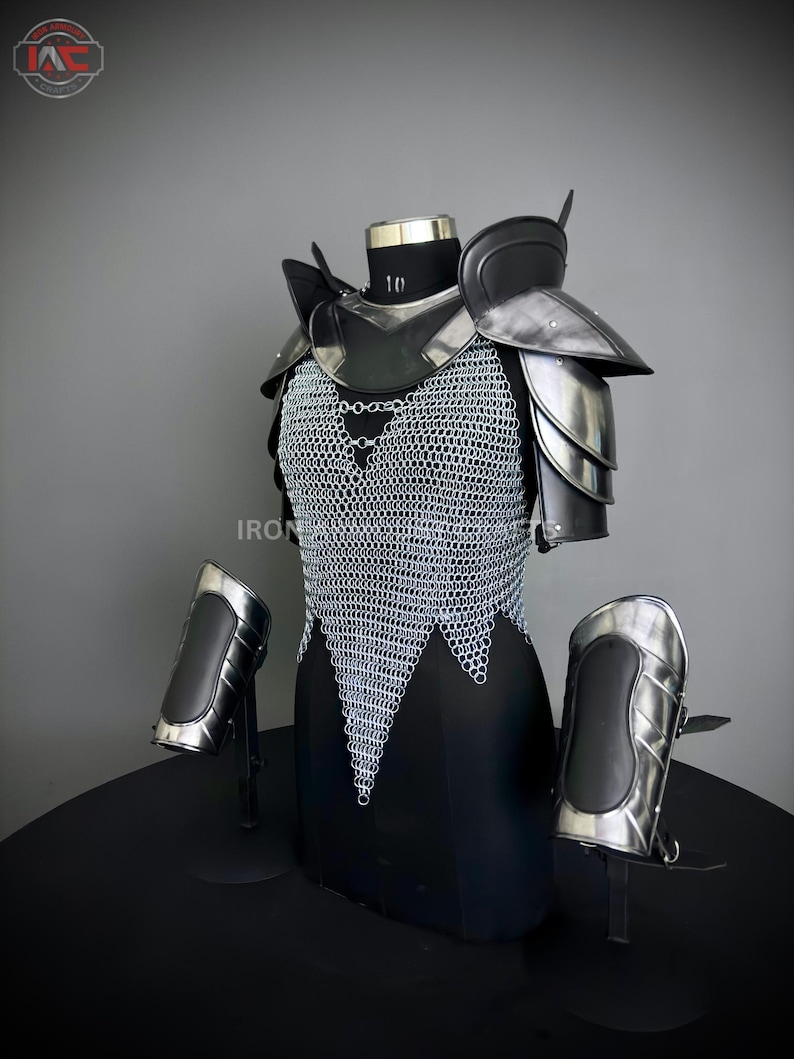 Female Knight Armor: Steel Gorget, Pouldron & Chainmail - LARP Cosplay ...