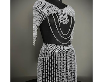 Chainmail Harness, Chainmail Chains Layers top & Skirt, Rings Costume, Wedding Cosplay Costume, Larp , Cosplay, Sca Armor, Gift For Women.