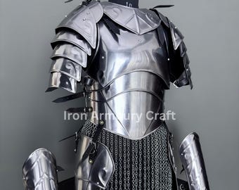 Medieval Handcrafted Steel Armor Set – Cuirass, Gorget, Pauldrons and Chainmail | LARP, Cosplay, Renaissance Fairs