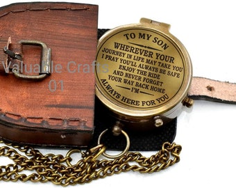 To My Son Always Here For You Brass Antique Compass With Leather Case Gift For Son Love Dad To Son Unique Gift For Mom To Son Gift Compass