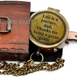 Life Is A Journey Dad, Thanks For Being A Great Guide Antique Compass With Leather Case Special Gift For Dad Fathers Day Gift Birthday Gift