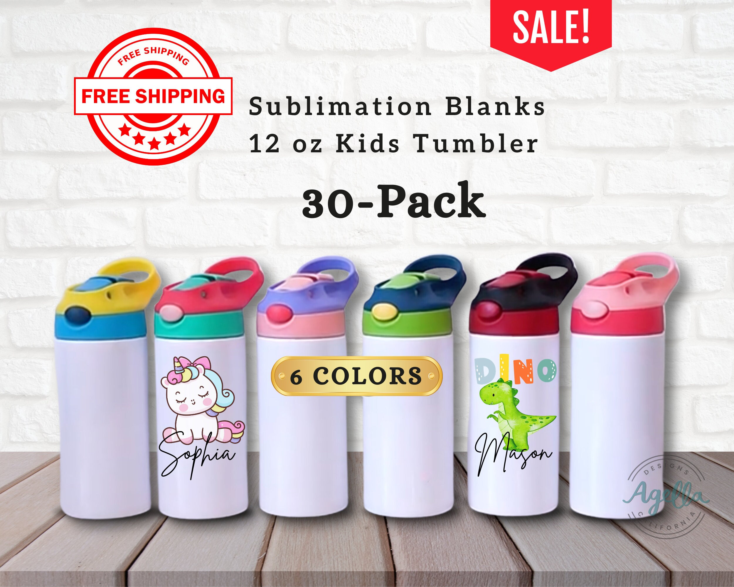 12oz Sublimation Straight Sippy Cup Flip Top Kids Bottle Stainless