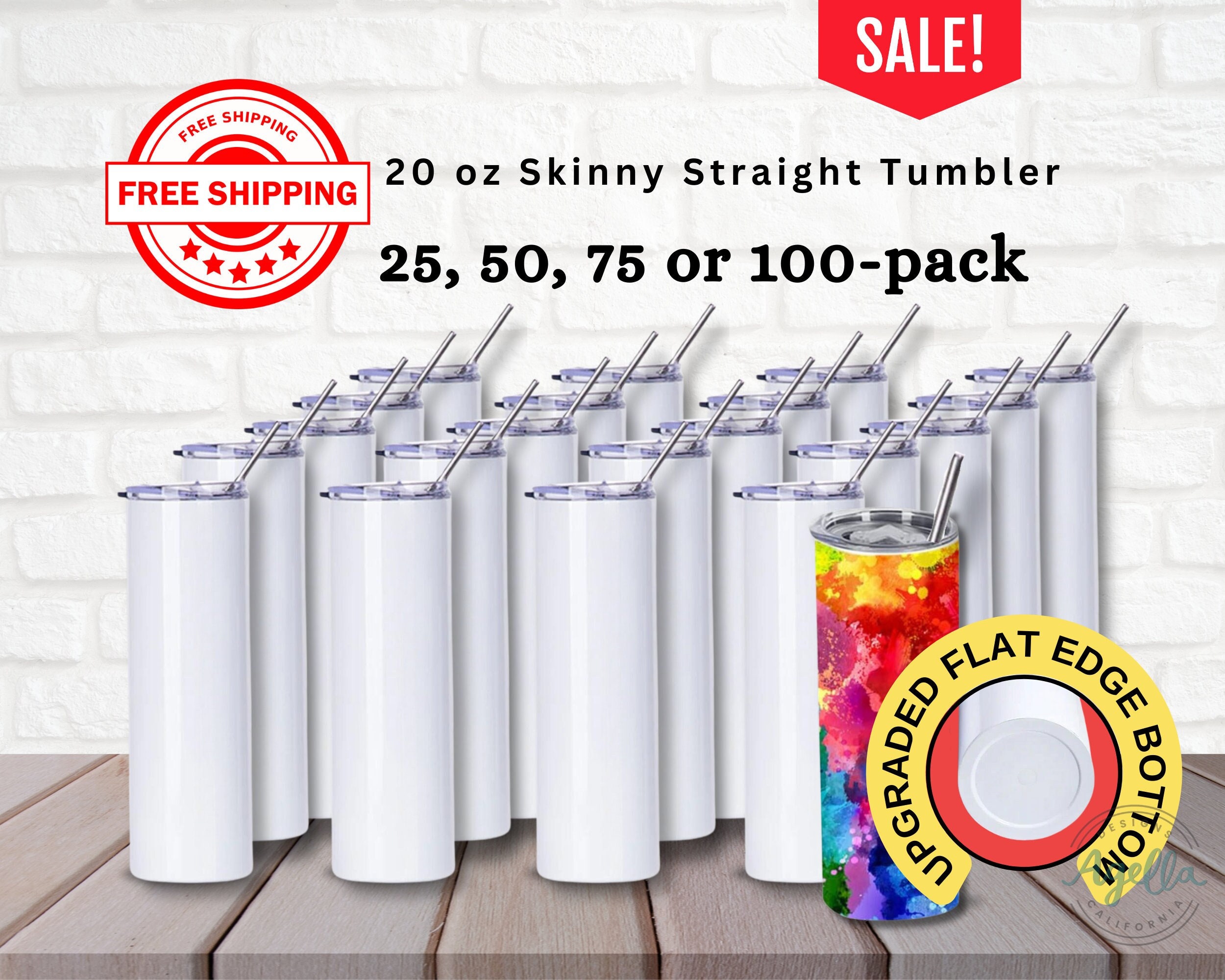 10 Pack Sublimation Tumblers Bulk 20 oz Skinny Straight Flat Bottom Blank  Tumbler Cups with Individual Gift Boxed for Heat Transfer DIY Craft