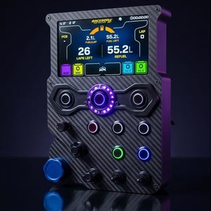 Caja de botones GT-LM de fibra de carbono para simulación de carreras con panel de control VoCore de 6,8" y LED RGB.