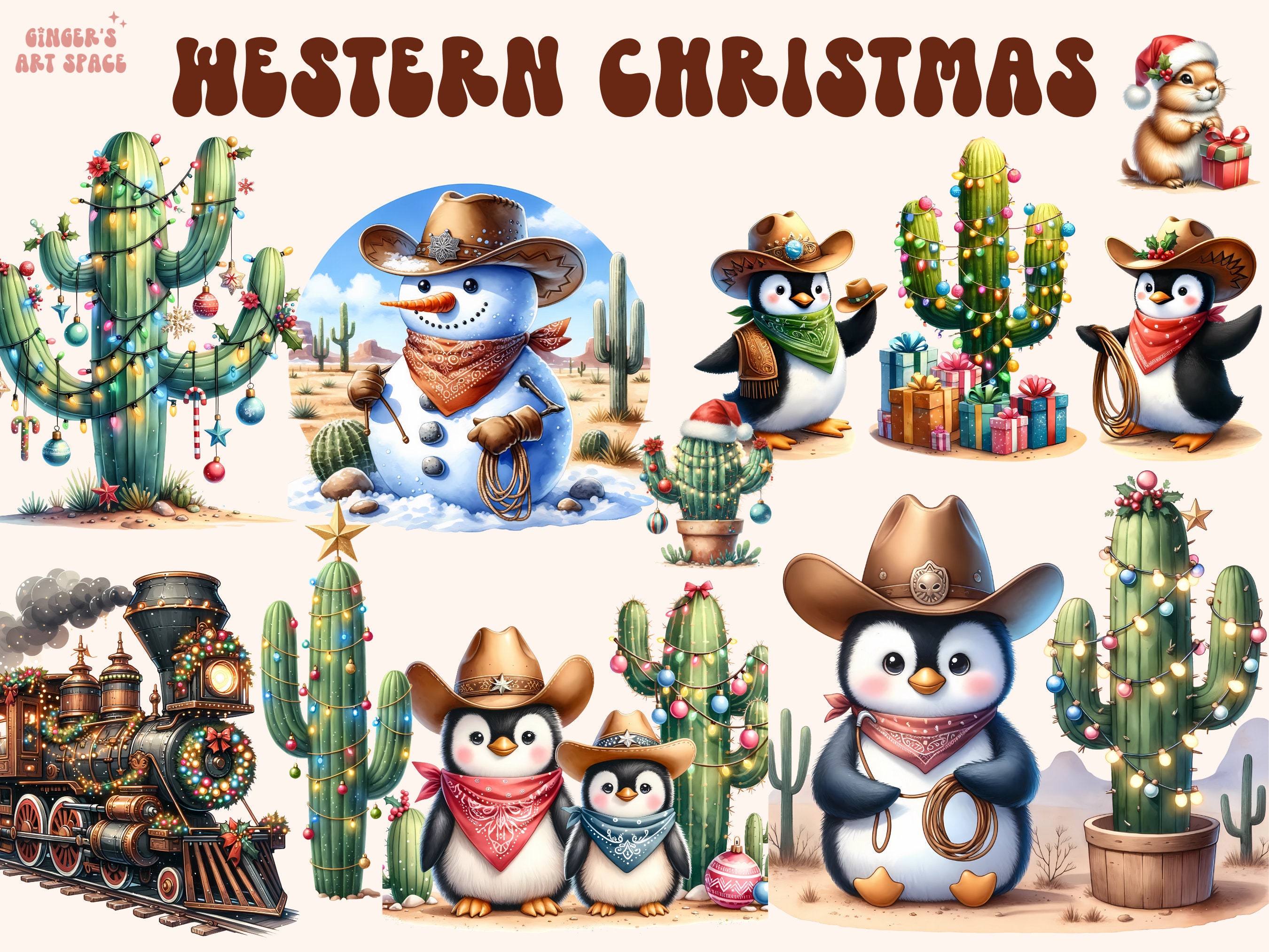Western Christmas Clipart, Western Country Christmas Design Bundle