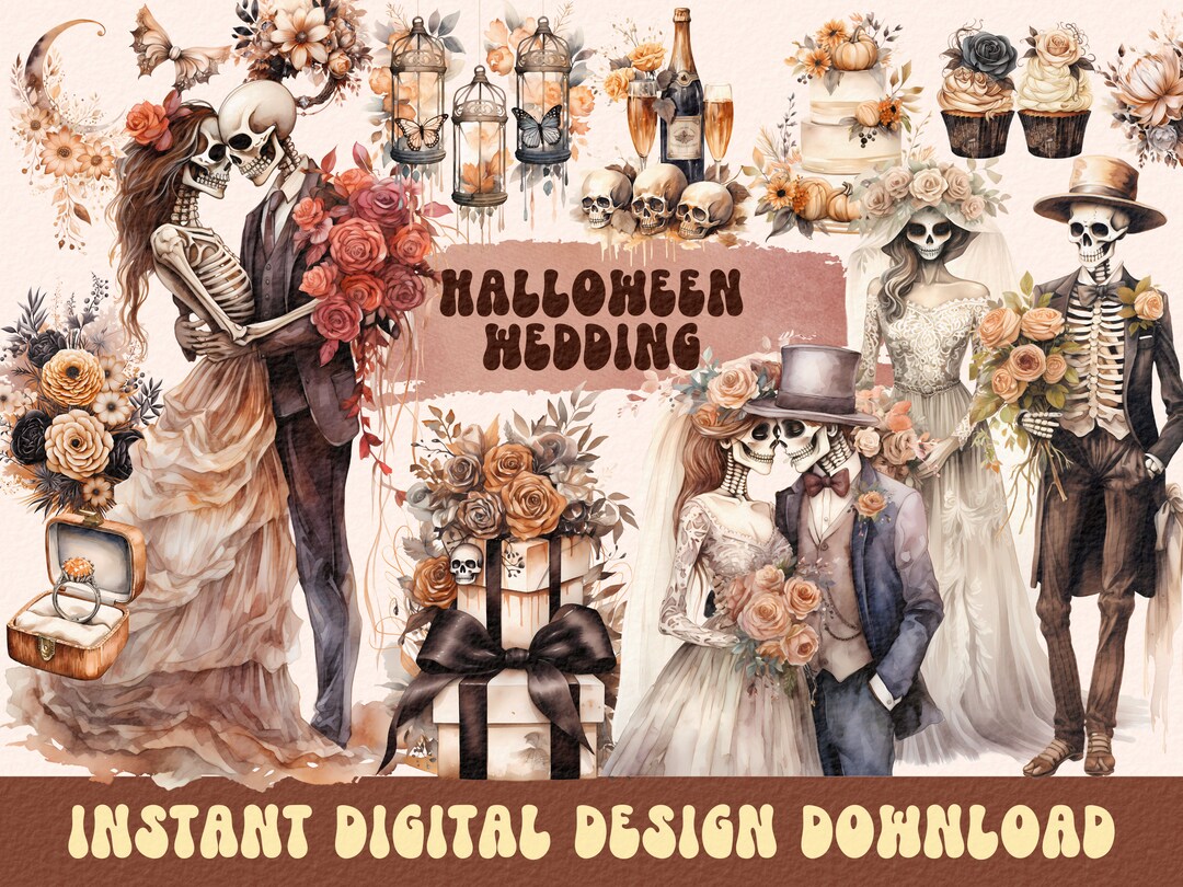 Halloween Wedding Clipart Watercolor Boho Wedding Clipart Etsy