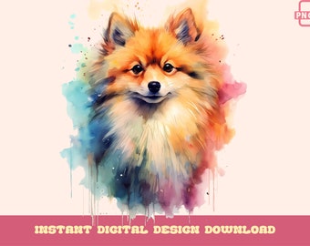 Pomerania PNG, Acquerello Pomerania Design, Arte Pomerania, Regalo per Pom Mom Regalo per Pom Dad, Cute Pomeranian Dog Art, Pomerania Graphic