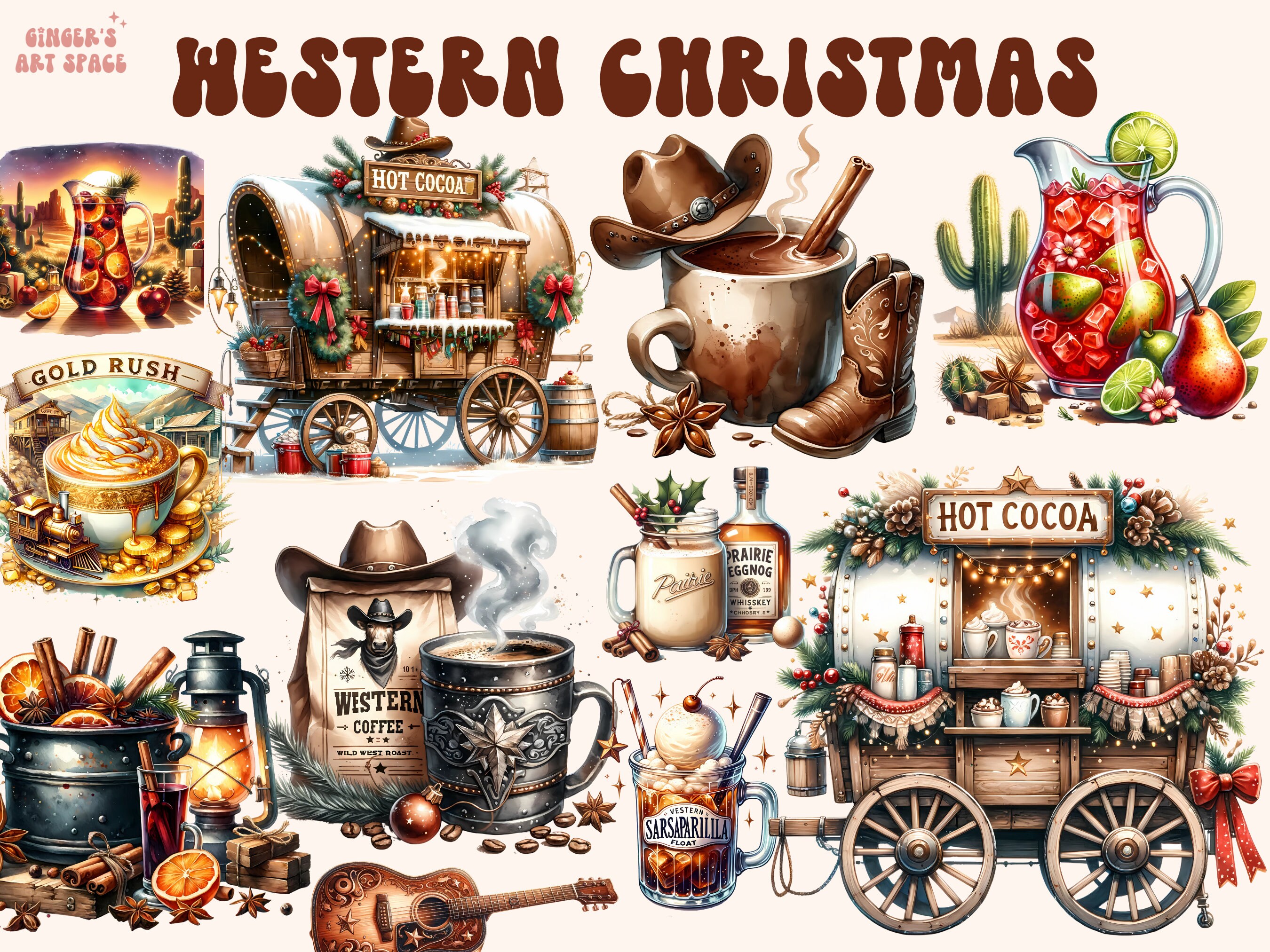 Western Christmas Clipart, Western Country Christmas Design Bundle