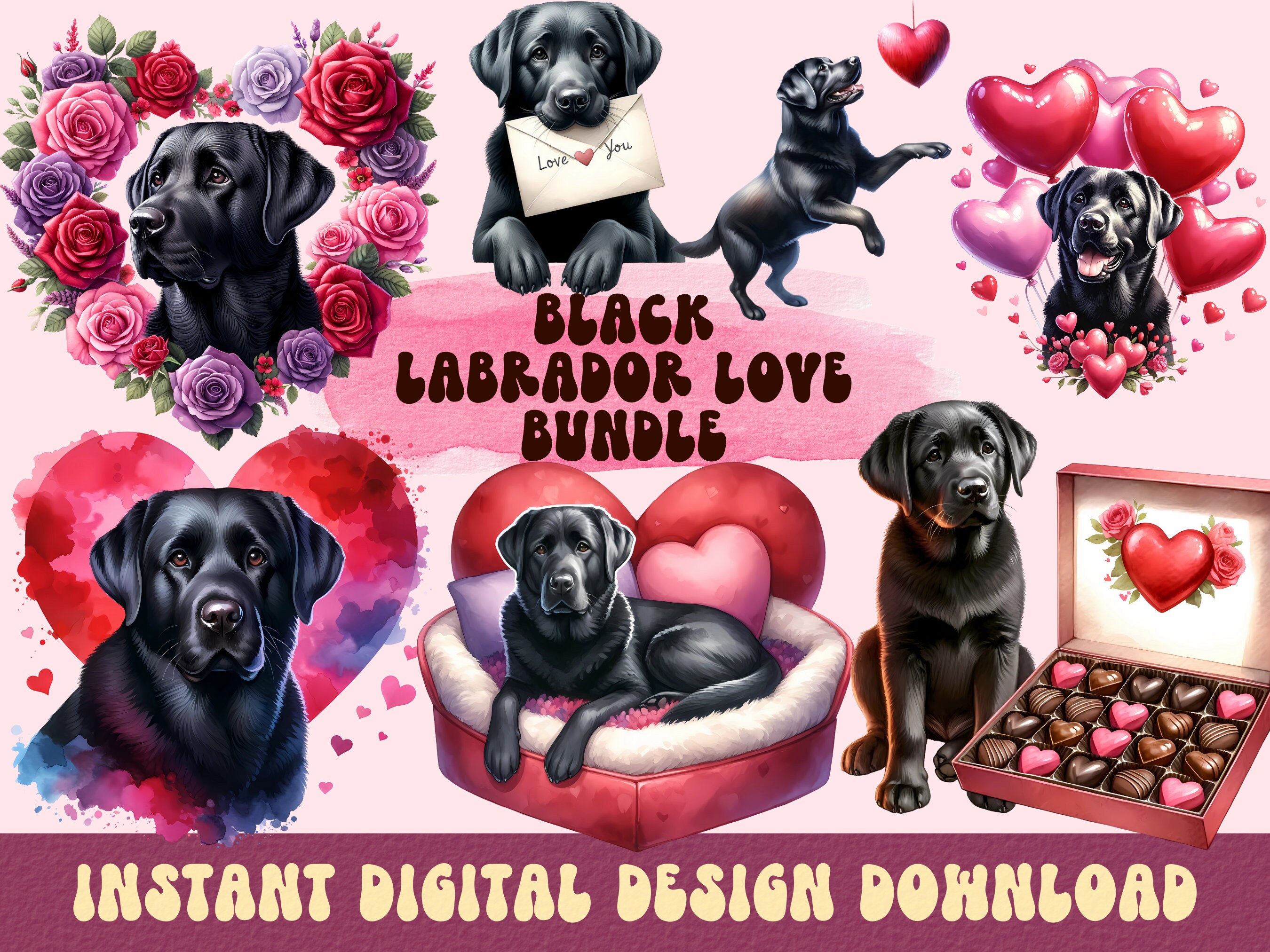 Black Lab PNG, Black Labrador Clipart Bundle, Watercolor Black Lab ...