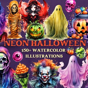 Spooky Halloween Clipart Bundle, süße Spooky Halloween Sublimation, Kawaii Halloween Clipart, Spooky Halloween Aquarell PNG, Halloween PNG
