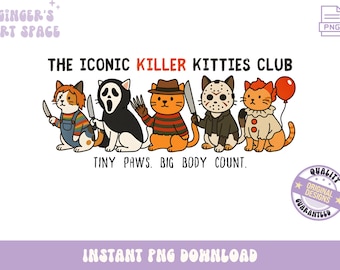 Horror Movie Cats PNG Sublimation, Horror Movie Kitty, Spooky Cat Lover Png, Funny Cats In Horror Characters Costumes, Halloween Horror Png