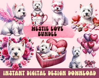 Westie PNG, Westie Clipart Bundle, Watercolor Westie Clipart, Westie Love Clipart, Westie Mom PNG, Westie Dad PNG, Westie Valentine Clipart