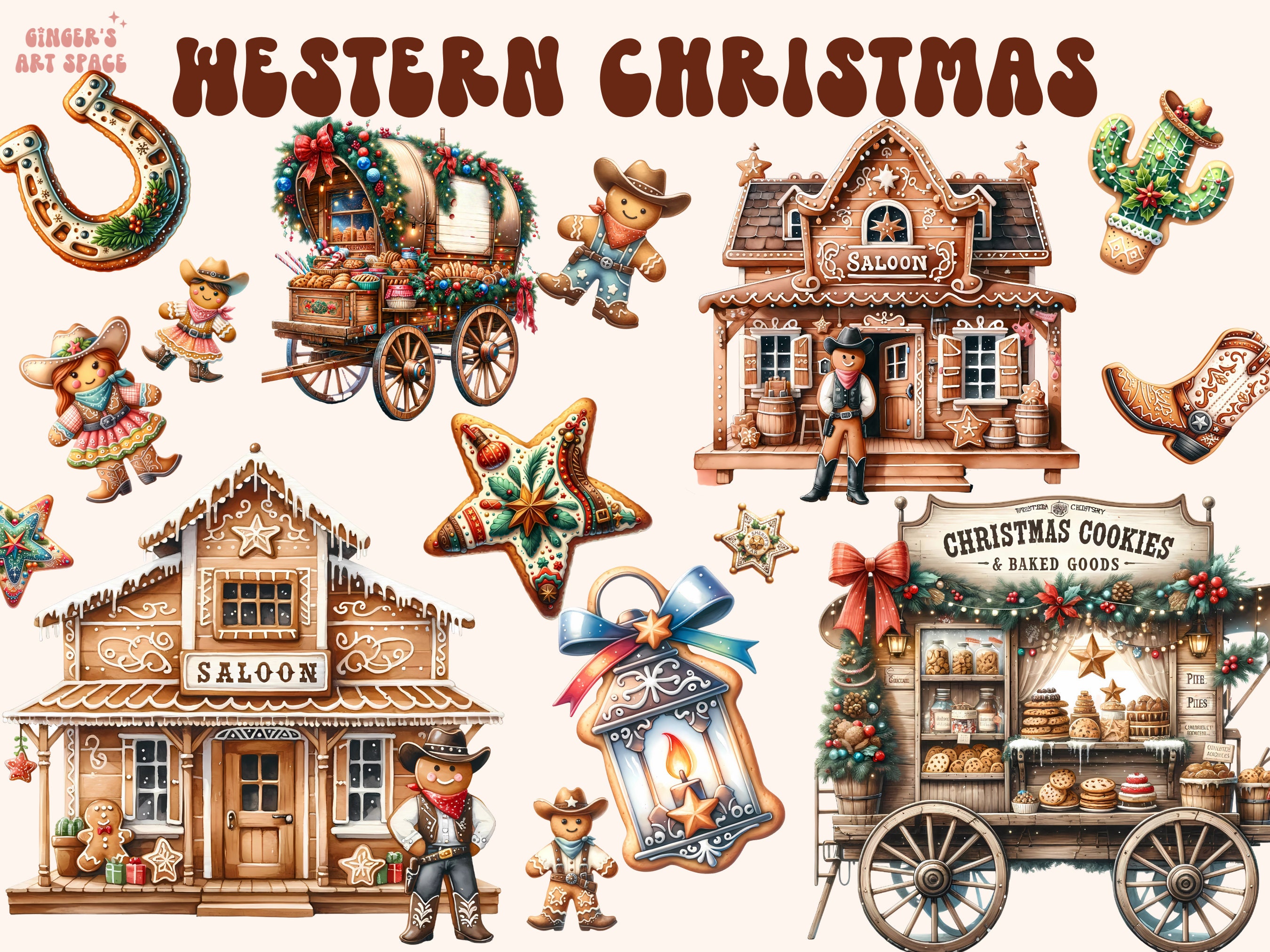 Western Christmas Clipart, Western Country Christmas Design Bundle