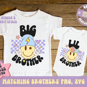 Big Bro Lil Bro Matching Designs, Big Brother Sublimation, Groovy Matching Big Brother And Little Brother SVG, Big Bro Lil Bro Sublimation