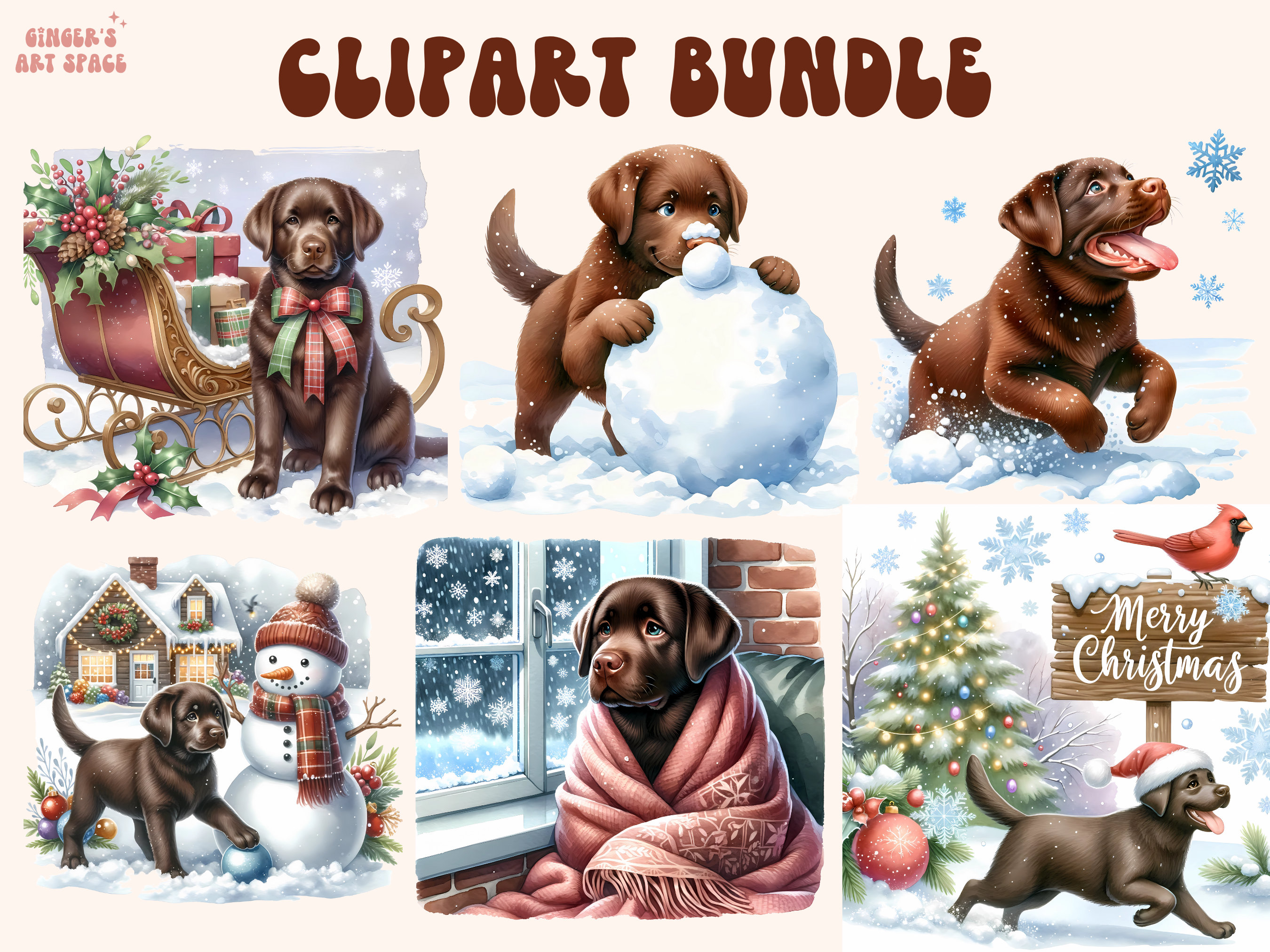 Chocolate Lab PNG, Chocolate Labrador Clipart Bundle, Watercolor