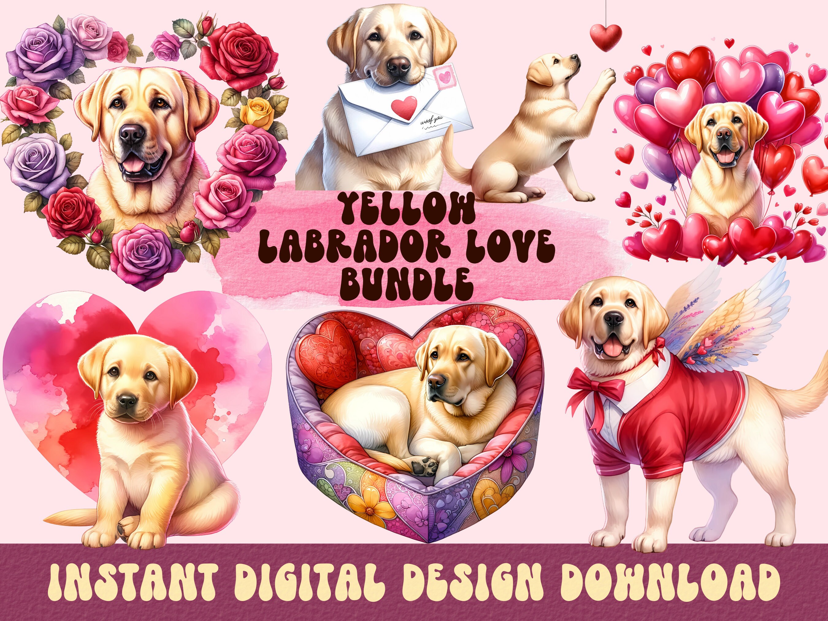 Yellow Lab PNG, Yellow Labrador Clipart Bundle, Watercolor Yellow Lab ...