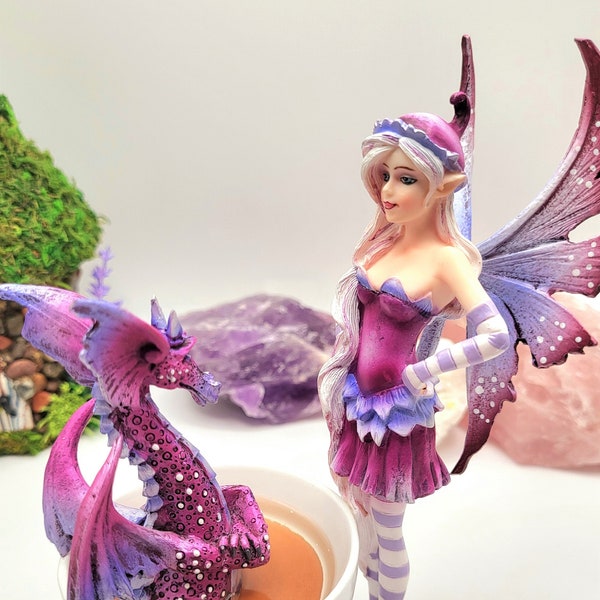 Fairy with Dragon in a Coffee Cup Statue 6.25", Fairy, Amy Brown Collectible, Fairies, Figurines