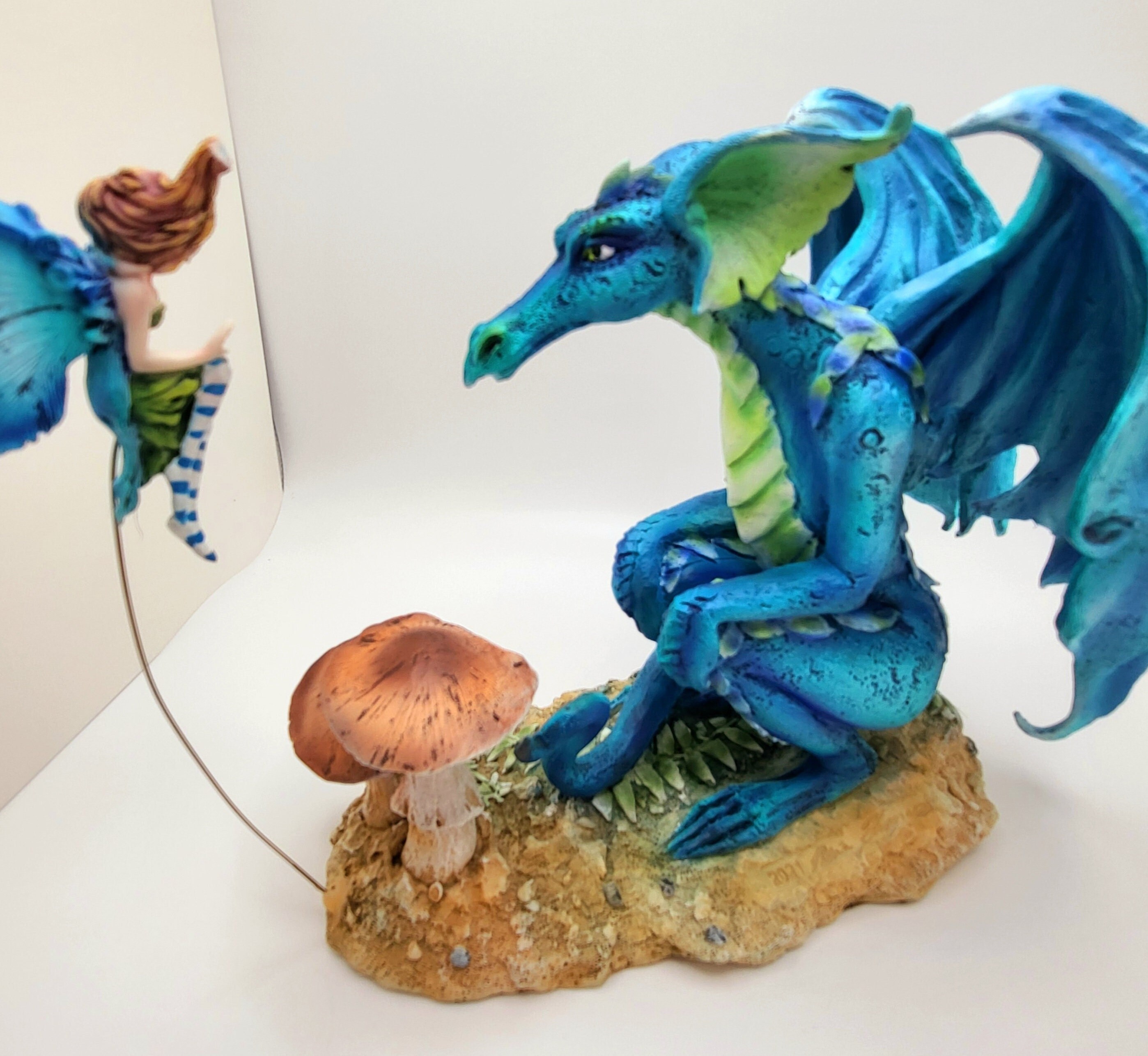 Close Encounter Statue with Blue Dragon and Pretty Little Pixie Figurine 7", Collectible, Decoration, Fairies, Figurines, Dragons