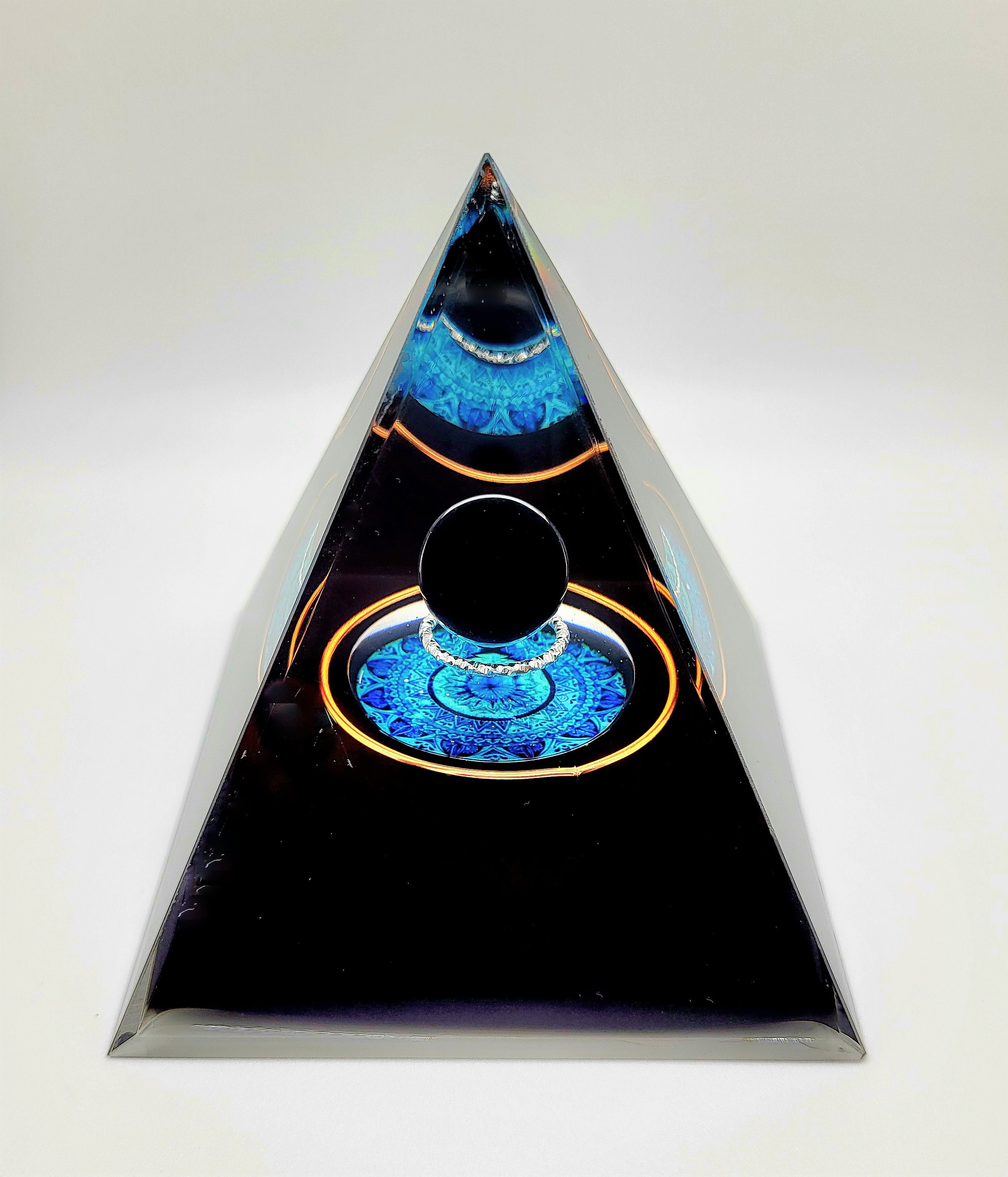 Orgone Pyramid Black Obsidian Stone  10 CM, Chakra, Healing, Reiki EMF, Protection Gift