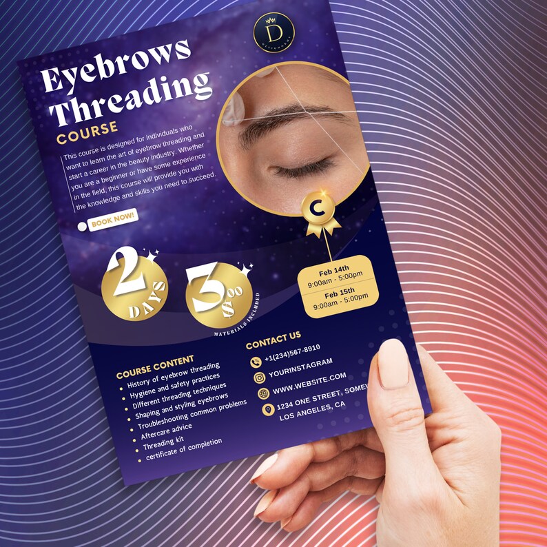 Customizable Eyebrow Threading Course Flyer Template Professional