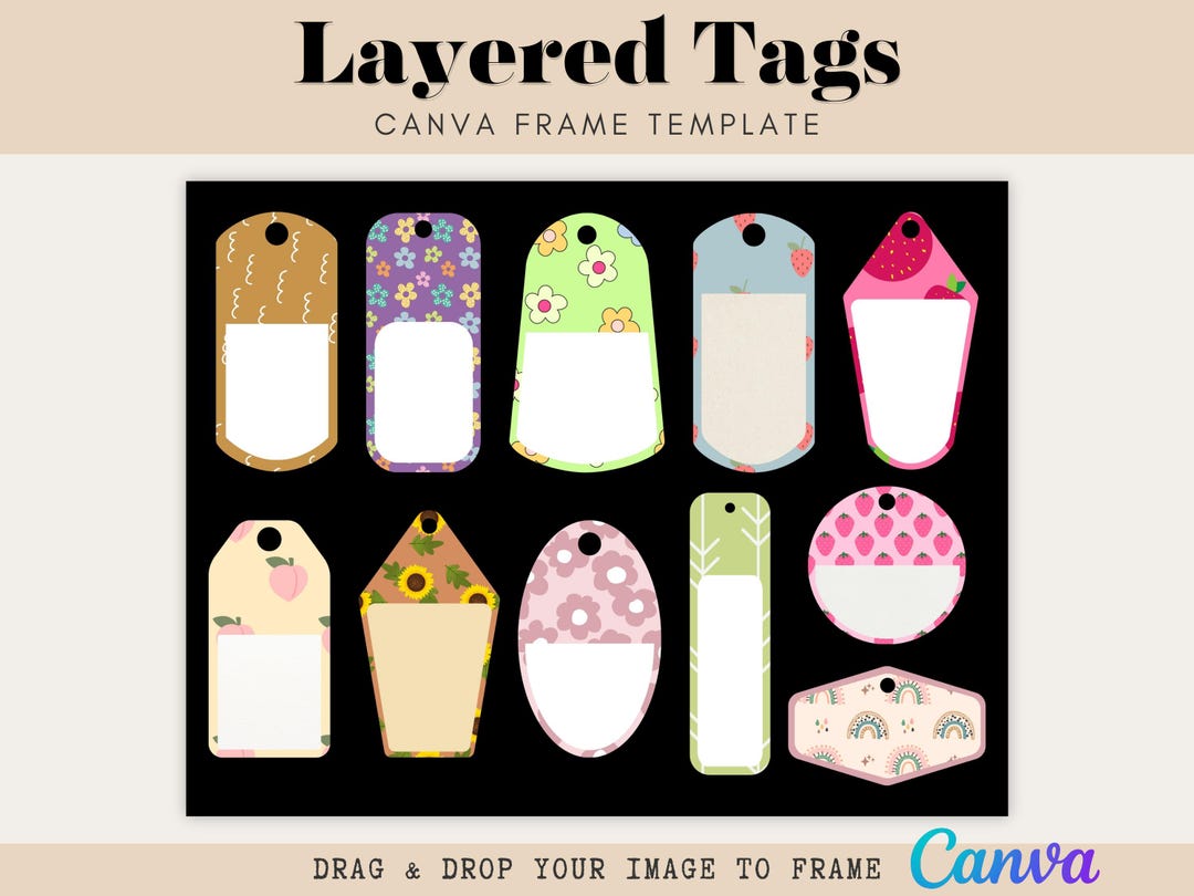 Canvas Tags Example Layered Tag Canva Frames | Scrapbook, Junk Journal Templates | Drag ...