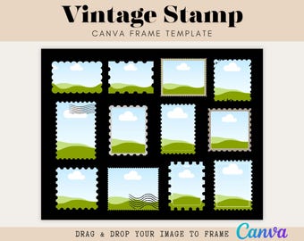 Vintage Stamp Canva Frames | Scrapbook, Junk Journal Templates | Drag & Drop Canva Template (Digital Download)