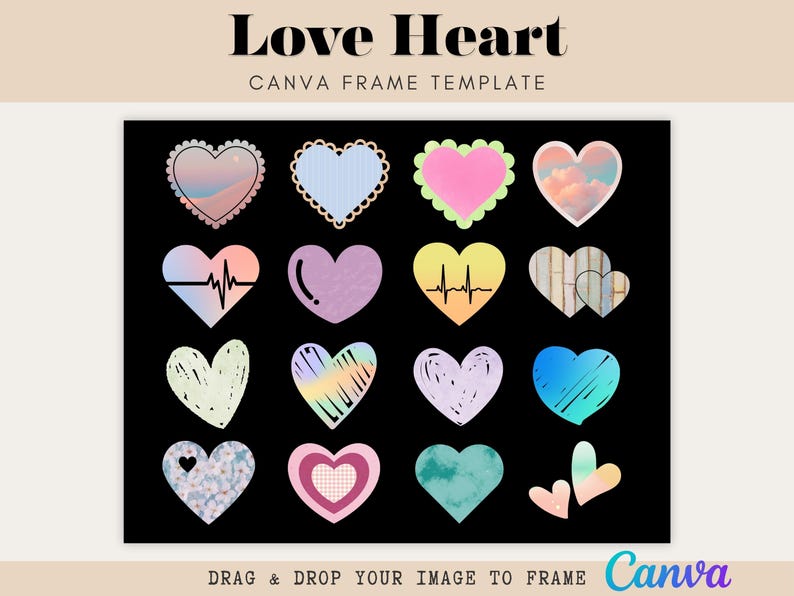 Love Heart Canva Frames | Drag & Drop Canva Template (digital Download ...