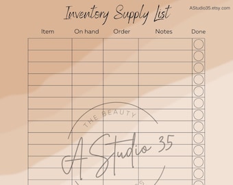 Printable blank salon supply inventory list.  Salon inventory, hairstylist, salon studio, salon suite, small business salon, spa, lash tech