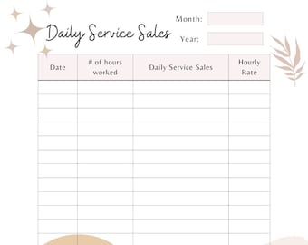 Salon daily sales tracker for stylists | salon income log| service total tracking sheet| booth rent stylist earning