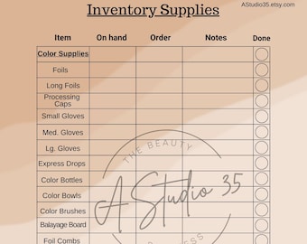 Salon Supply Inventory list. All supplies besides the colors. Salon inventory, hairstylist, salon studio, salon suite, small business salon
