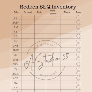 Redken Shades Eq printable color Inventory sheet. SEQ inventory tracker. Salon, salon owner, salon studio, salon suite, haircolor inventory