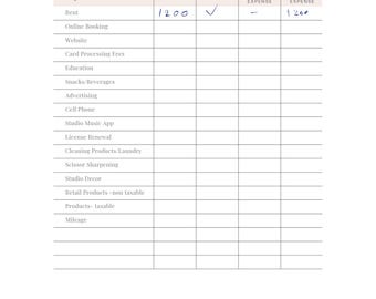 2026 Salon Expense tracker for hairstylists, booth renters, salon suites, salon studio, chair renter, independent stylist