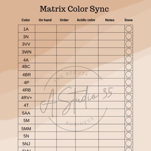 Matrix Color Sync Inventory sheet. Hairstylist, salon inventory