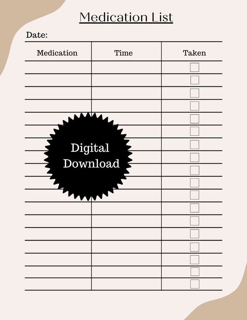 Surgery Medication List Rx Checklist Printable Medication - Etsy