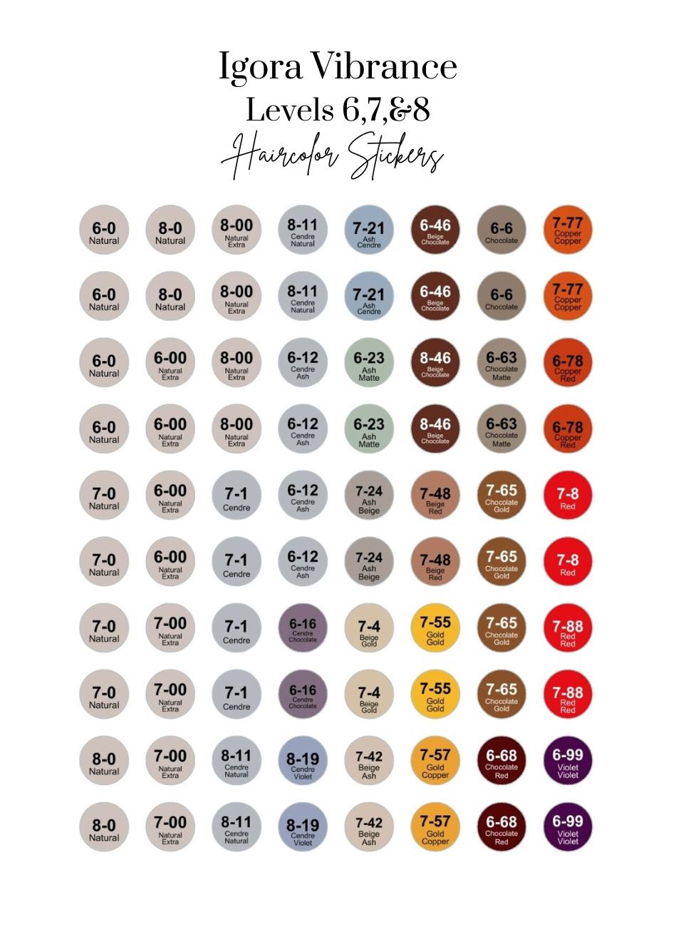 Igora Vibrance Hair Color Stickers, Schwarzkopf Hair Color Labels ...